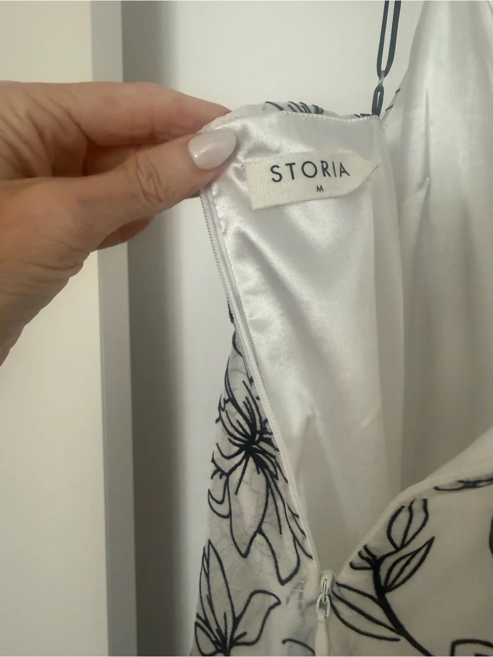 Storia White Midi Slip Skirt with Black Floral Outline